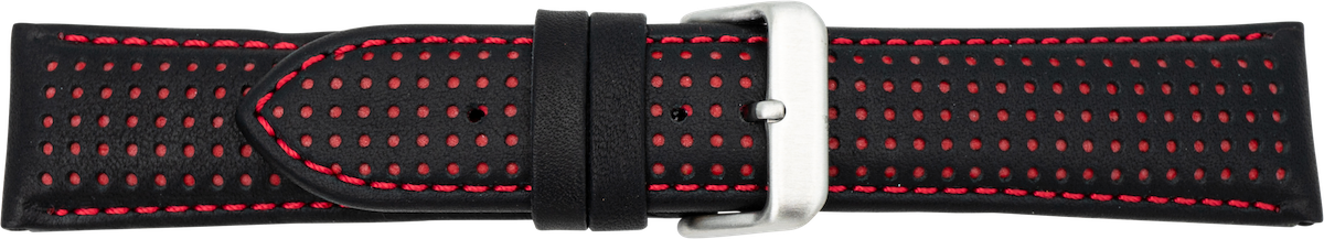 leather watch strap black / red